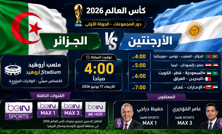موعد مباراة الجزائر والأرجنتين اليوم والقنوات الناقلة في كأس العالم 2026